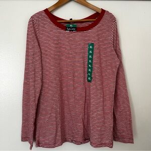 NEW Splendid Womens Top Red White Mini Stripe Button Back Shirt Long Sleeve XL